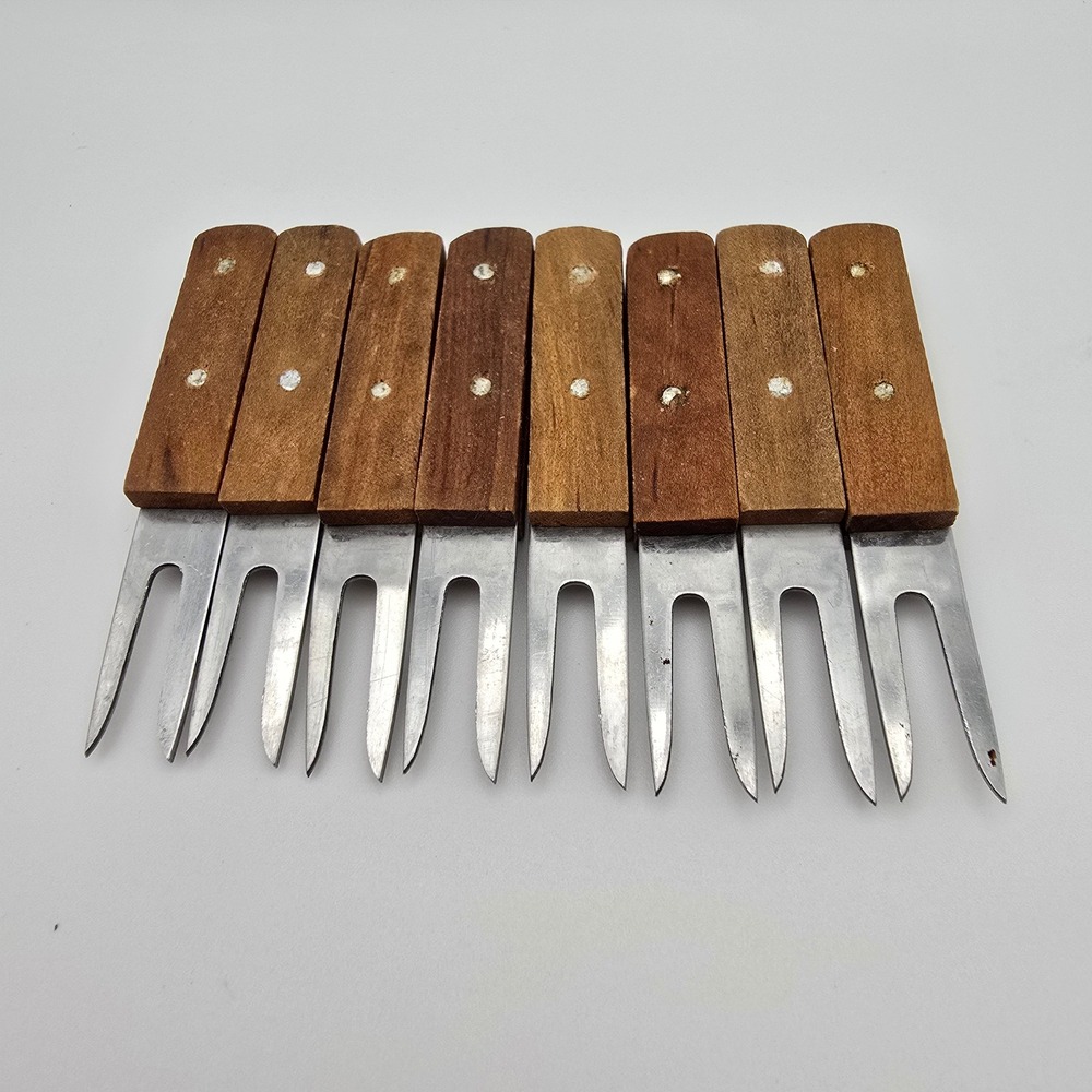 Vintage Set of 8 Wood Handle Stainless Steel Corn on the Cob Holders Taiwan - Picture 2 of 3
